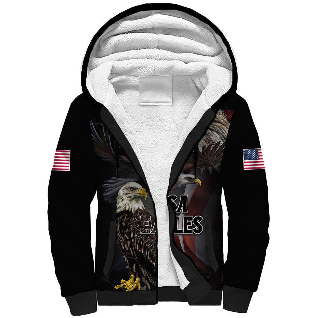 American Eagles Sherpa Hoodie United States Flag Vintage Style - Wonder Print Shop