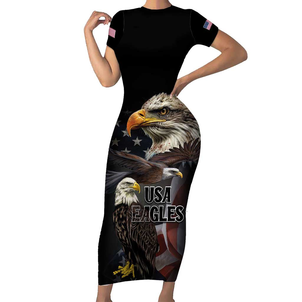 American Eagles Short Sleeve Bodycon Dress United States Flag Vintage Style - Wonder Print Shop