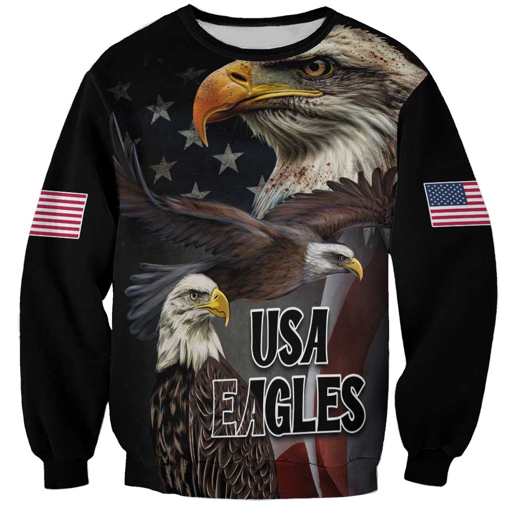 Unisex black sweatshirt with eagle graphic, USA stars and stripes, USA EAGLES print