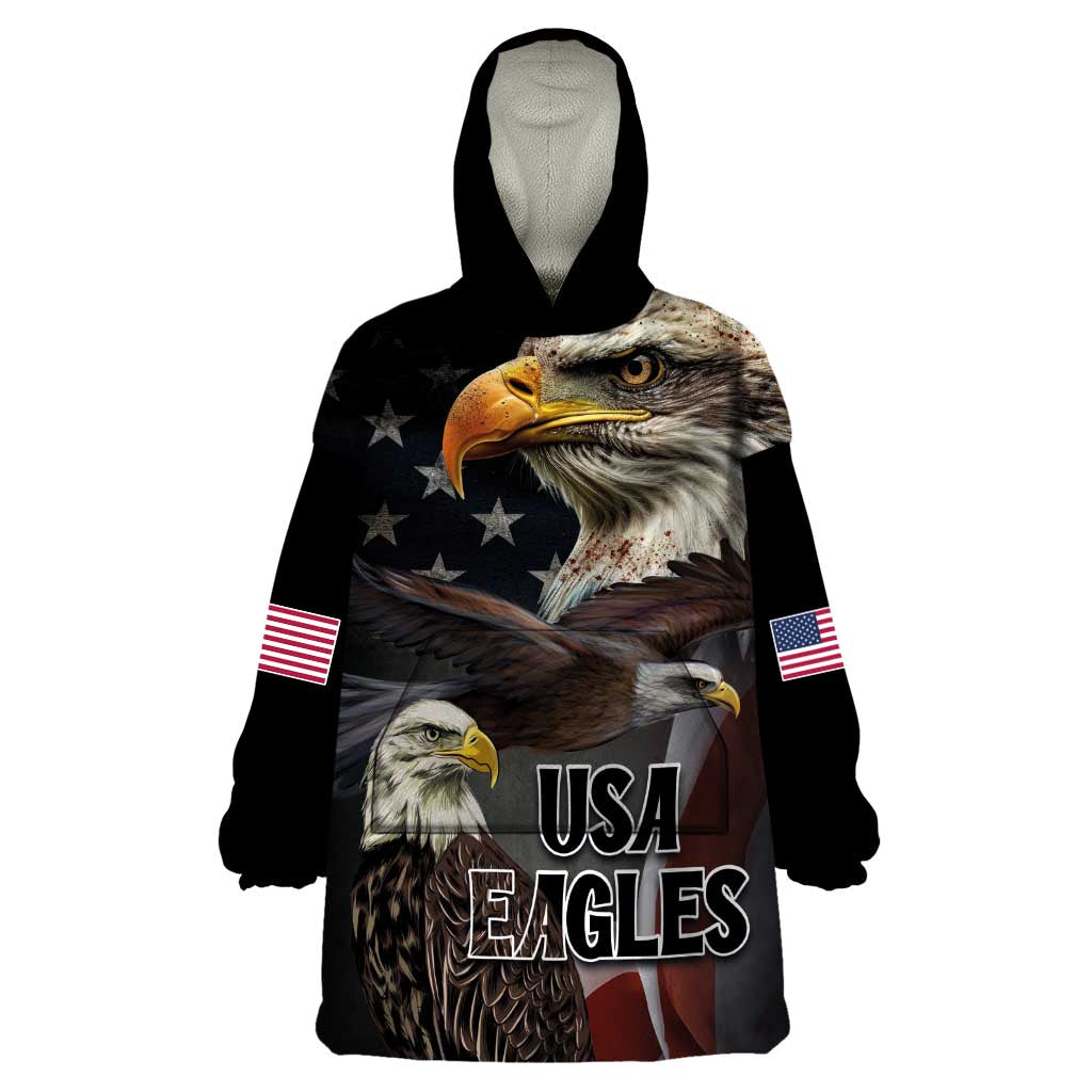 American Eagles Wearable Blanket Hoodie United States Flag Vintage Style - Wonder Print Shop