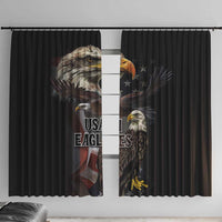Black window curtain panel pair with vintage-style bald eagle and USA graphic