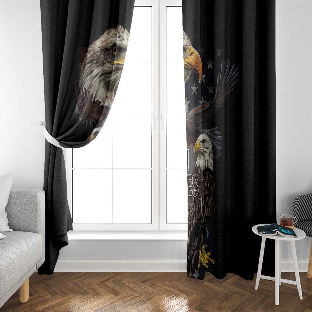 Black curtain panel pair with bald eagle print on both sides
