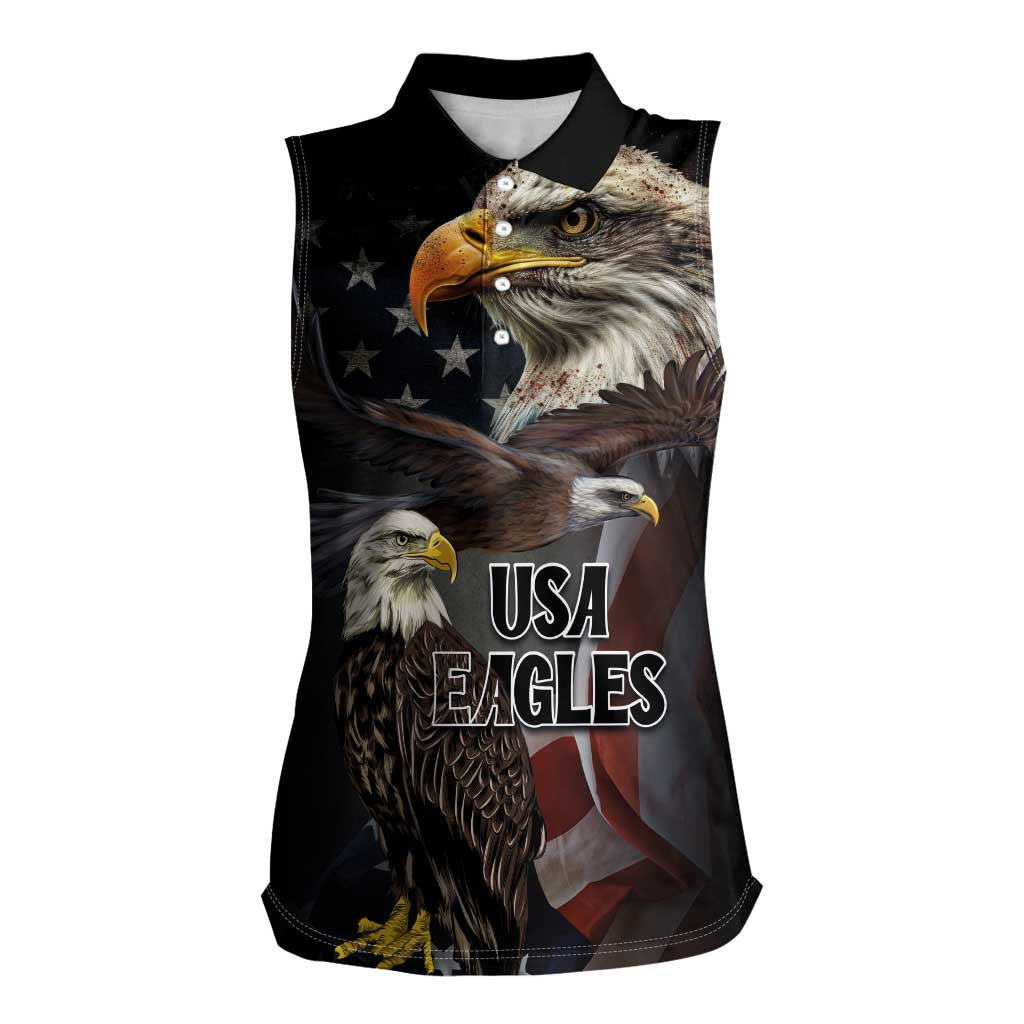 American Eagles Women Sleeveless Polo Shirt United States Flag Vintage Style