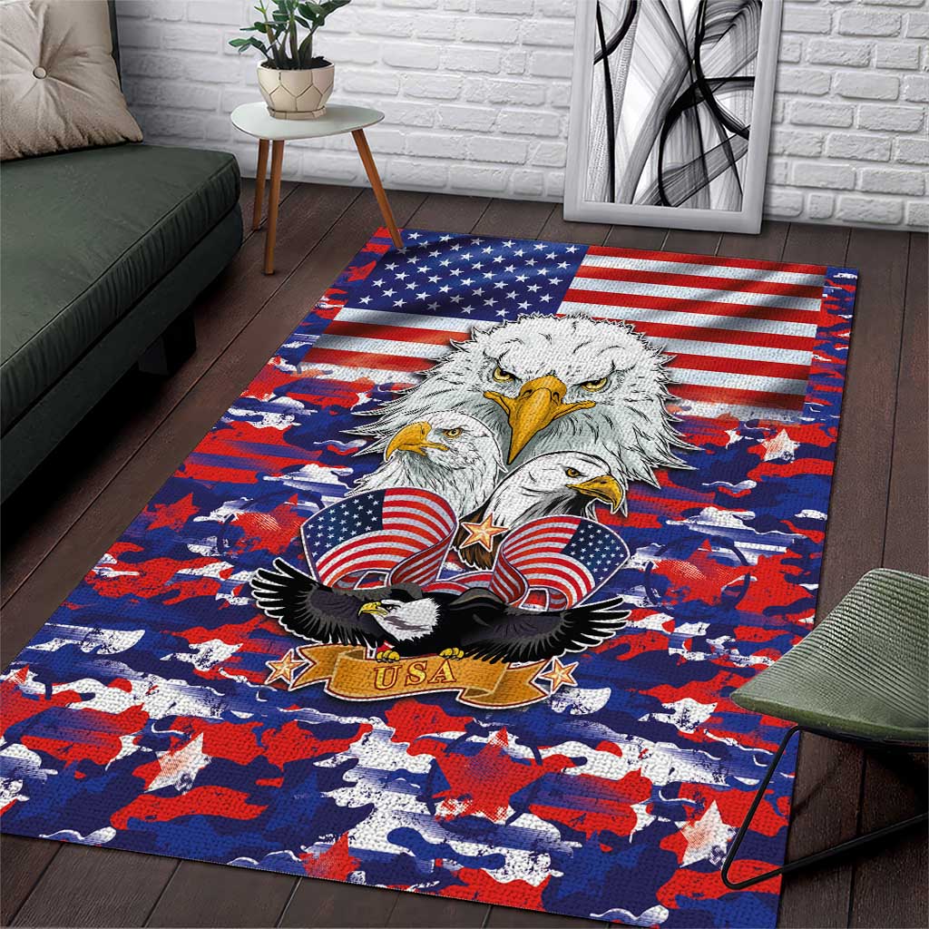 American Eagles Area Rug United States Flag Camouflage Style - Wonder Print Shop