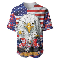 Men's baseball jersey with eagle and US flag camo print, button-front, short sleeves