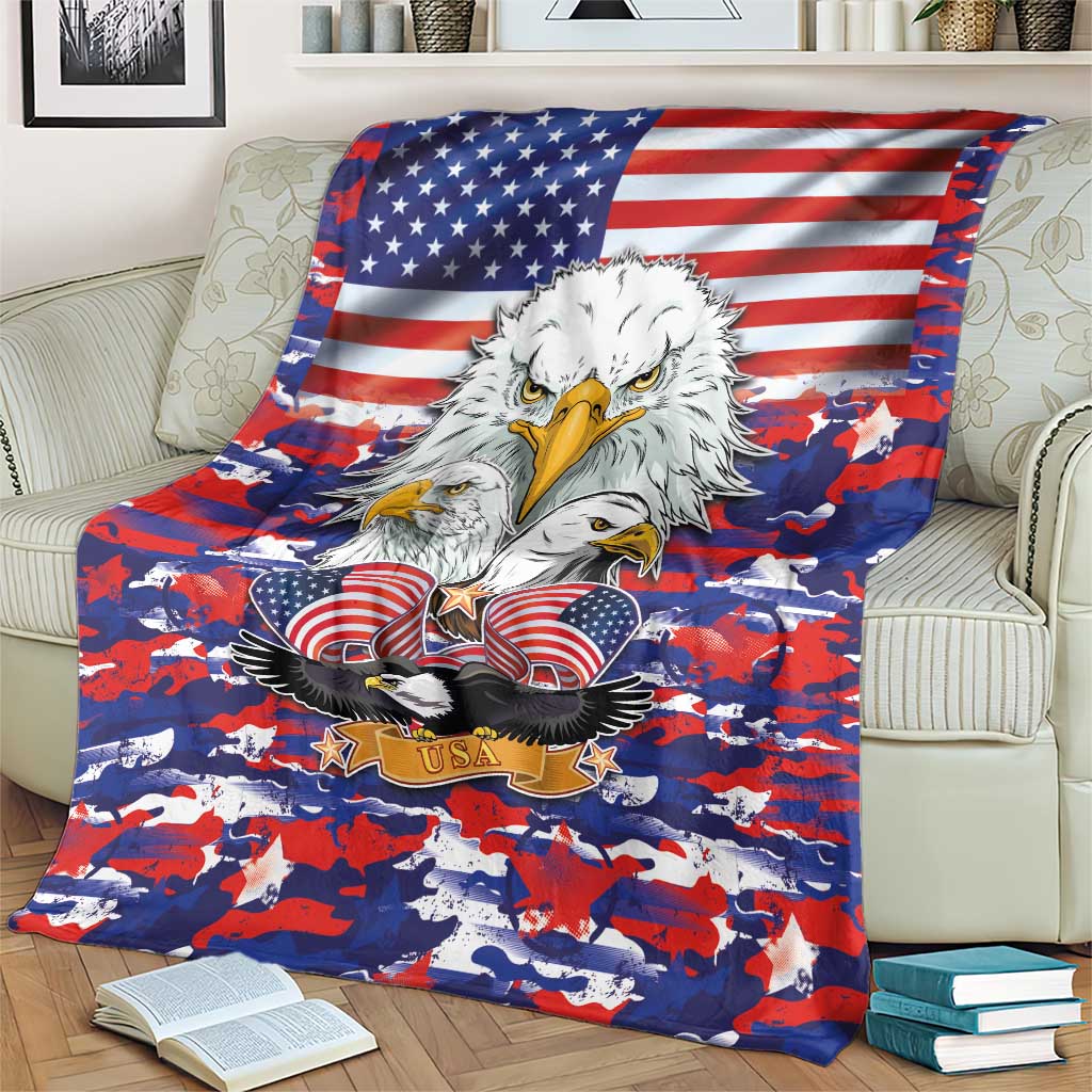 American Eagles eagle flag camouflage blanket with top stars-and-stripes and centered eagle