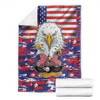 American Eagles eagle flag camouflage blanket set, with folded matching white throws