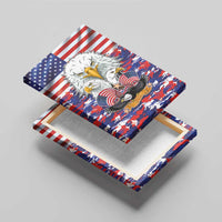 Canvas wall art, top view: bald eagles with US flag stripes and star accents over red-blue camo