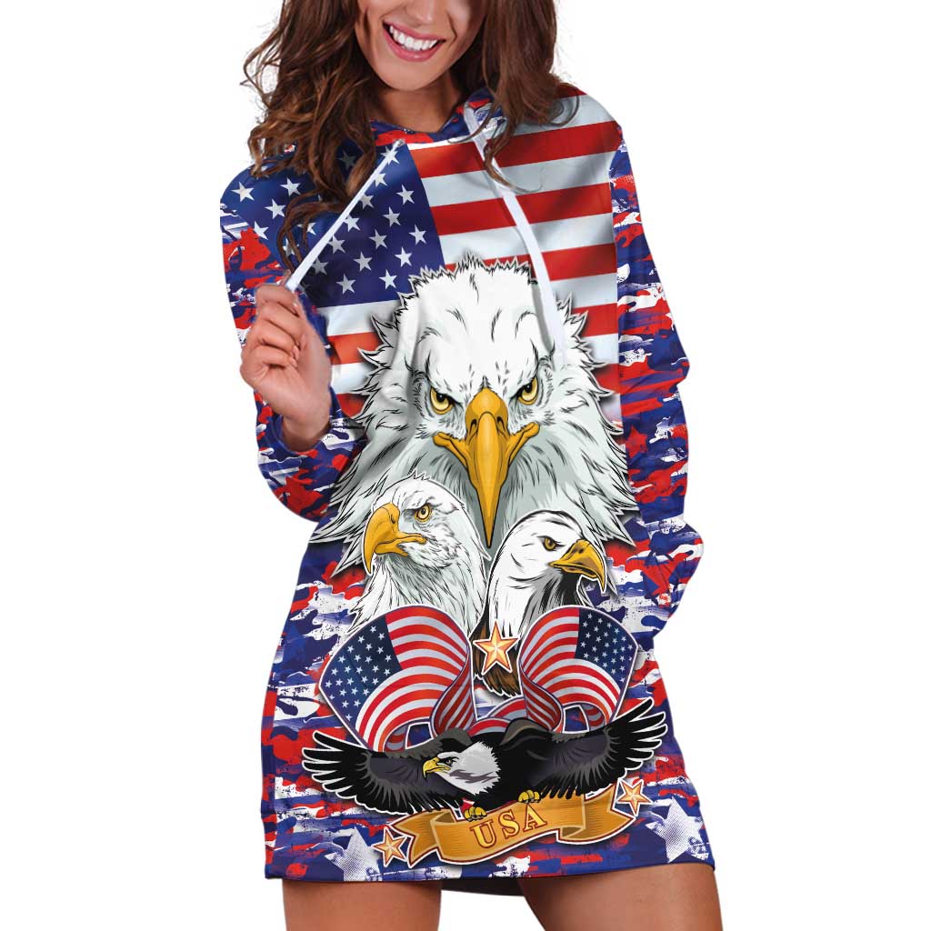 American Eagles Hoodie Dress United States Flag Camouflage Style - Wonder Print Shop