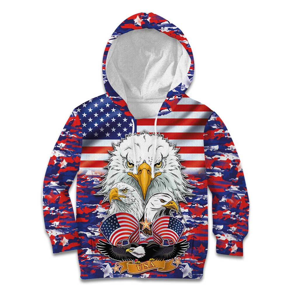 American Eagles Kid Hoodie United States Flag Camouflage Style - Wonder Print Shop