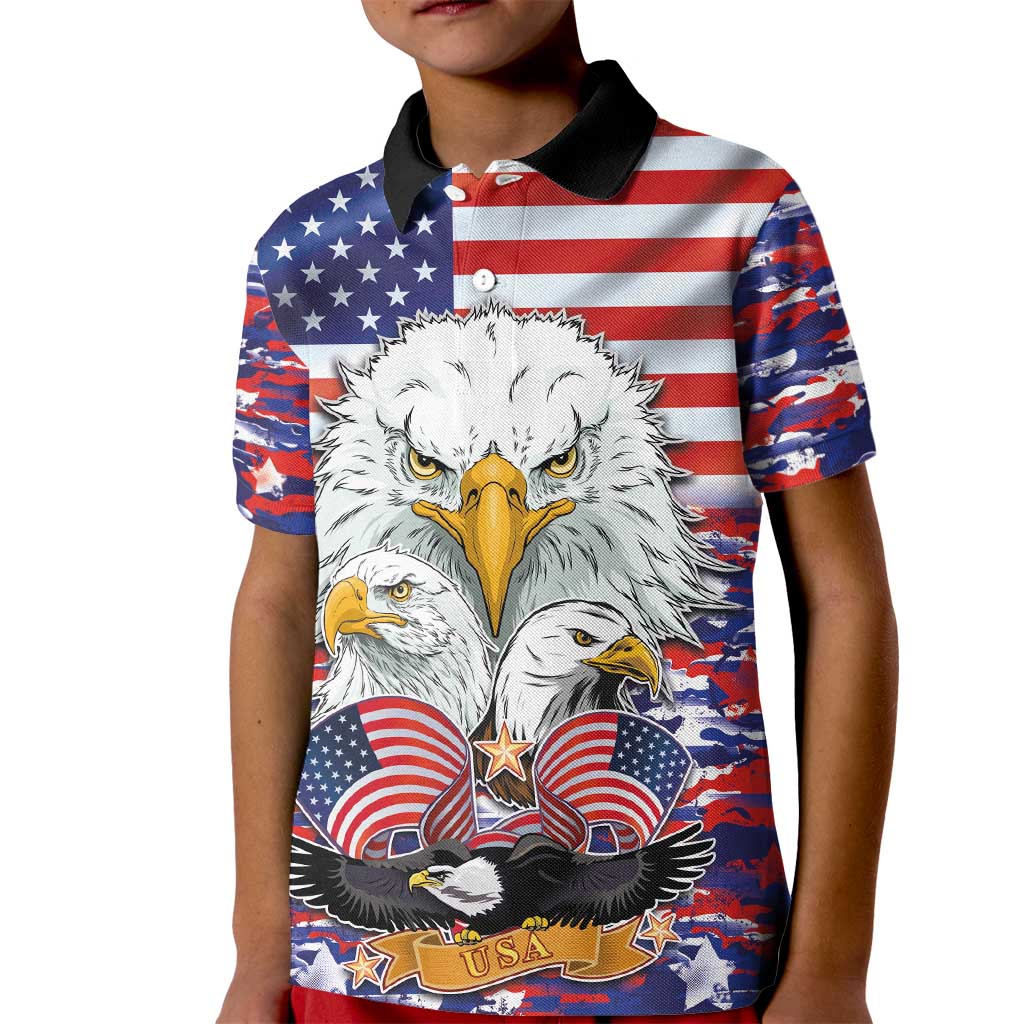 American Eagles Kid Polo Shirt United States Flag Camouflage Style - Wonder Print Shop