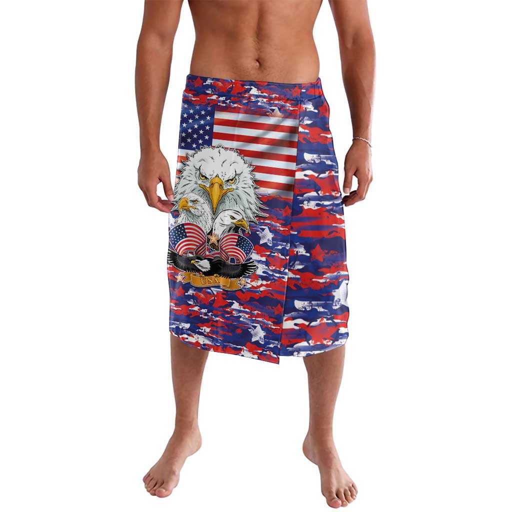 Men's camo flag print lounge shorts with elastic waistband, graphic eagle design