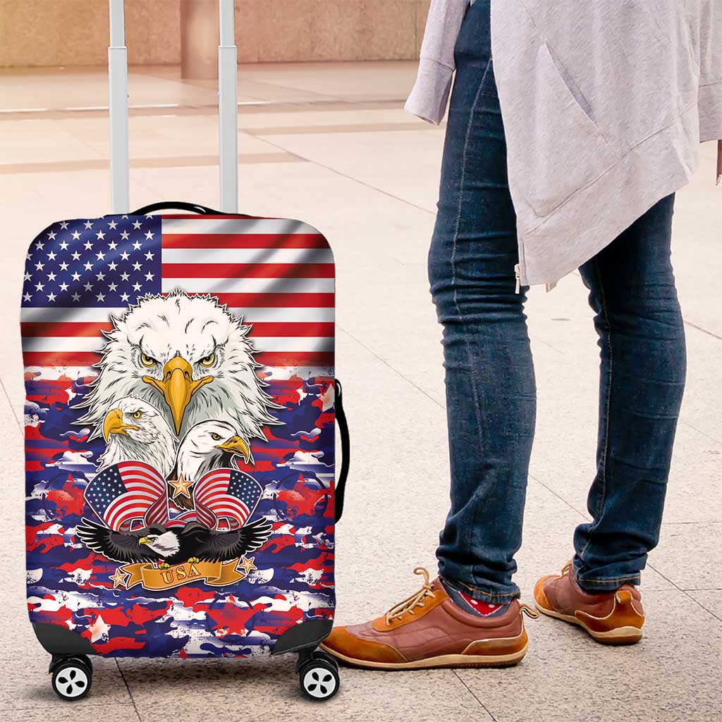 American Eagles Luggage Cover United States Flag Camouflage Style - Wonder Print Shop