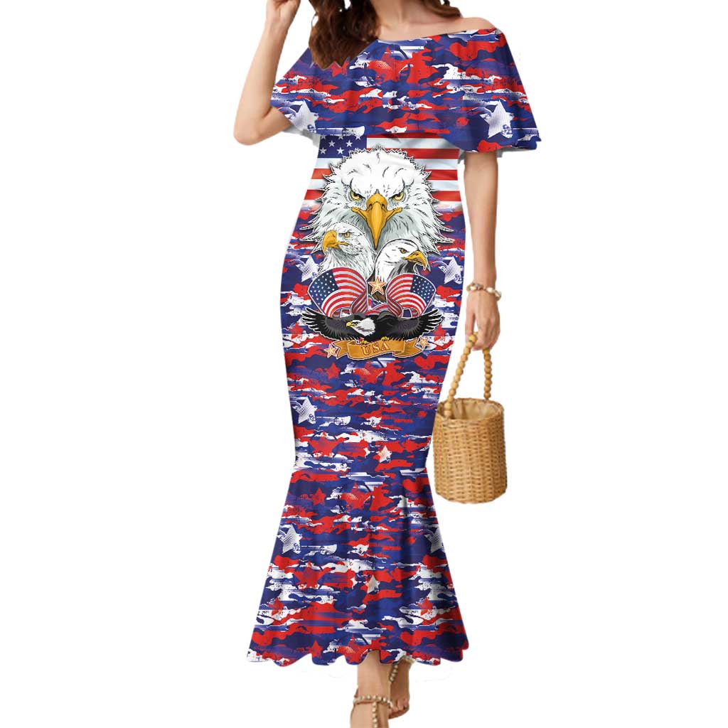 American Eagles Mermaid Dress United States Flag Camouflage Style - Wonder Print Shop