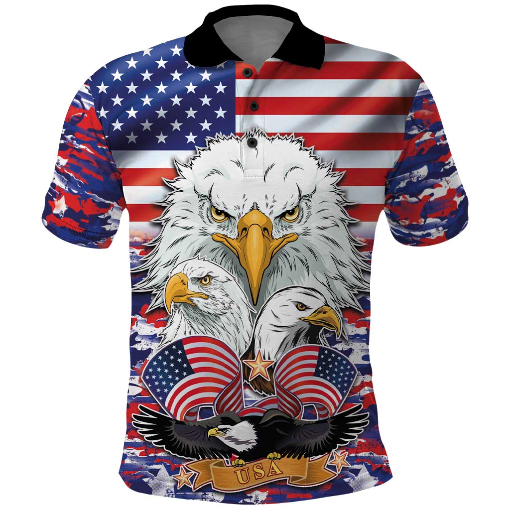 American Eagles Polo Shirt United States Flag Camouflage Style - Wonder Print Shop