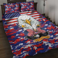US flag camo quilt bed set with eagles, stars, and striped pillowcases