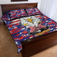 US flag camo quilt bed set with eagle graphic, stripes, and star accents on quilt