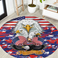 Round eagle patriotic area rug with stars, striped shields, and USA banner