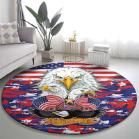 Round American flag style rug featuring eagles with stars and red-and-blue stripes