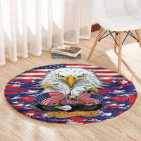 Round patriotic rug with centered eagle graphic, stars, and red-and-blue flag stripes