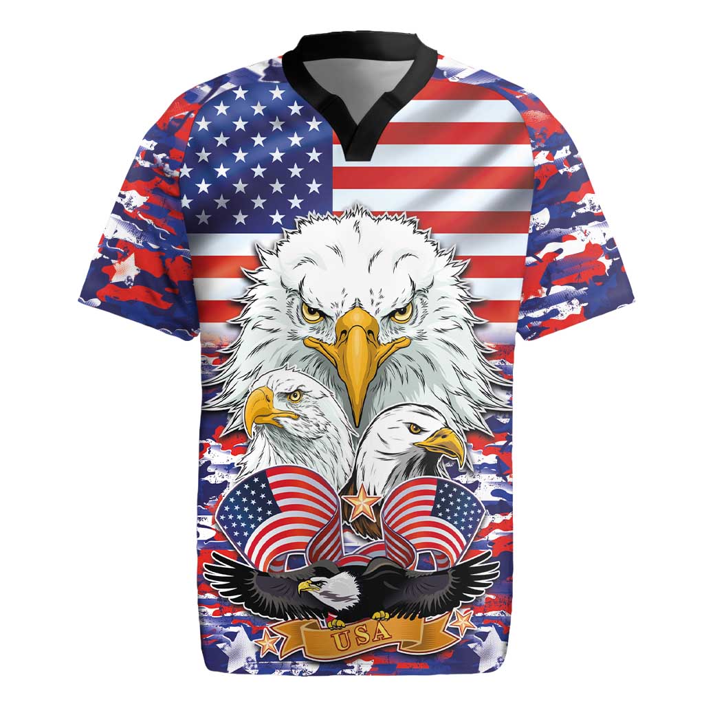 American Eagles Rugby Jersey United States Flag Camouflage Style