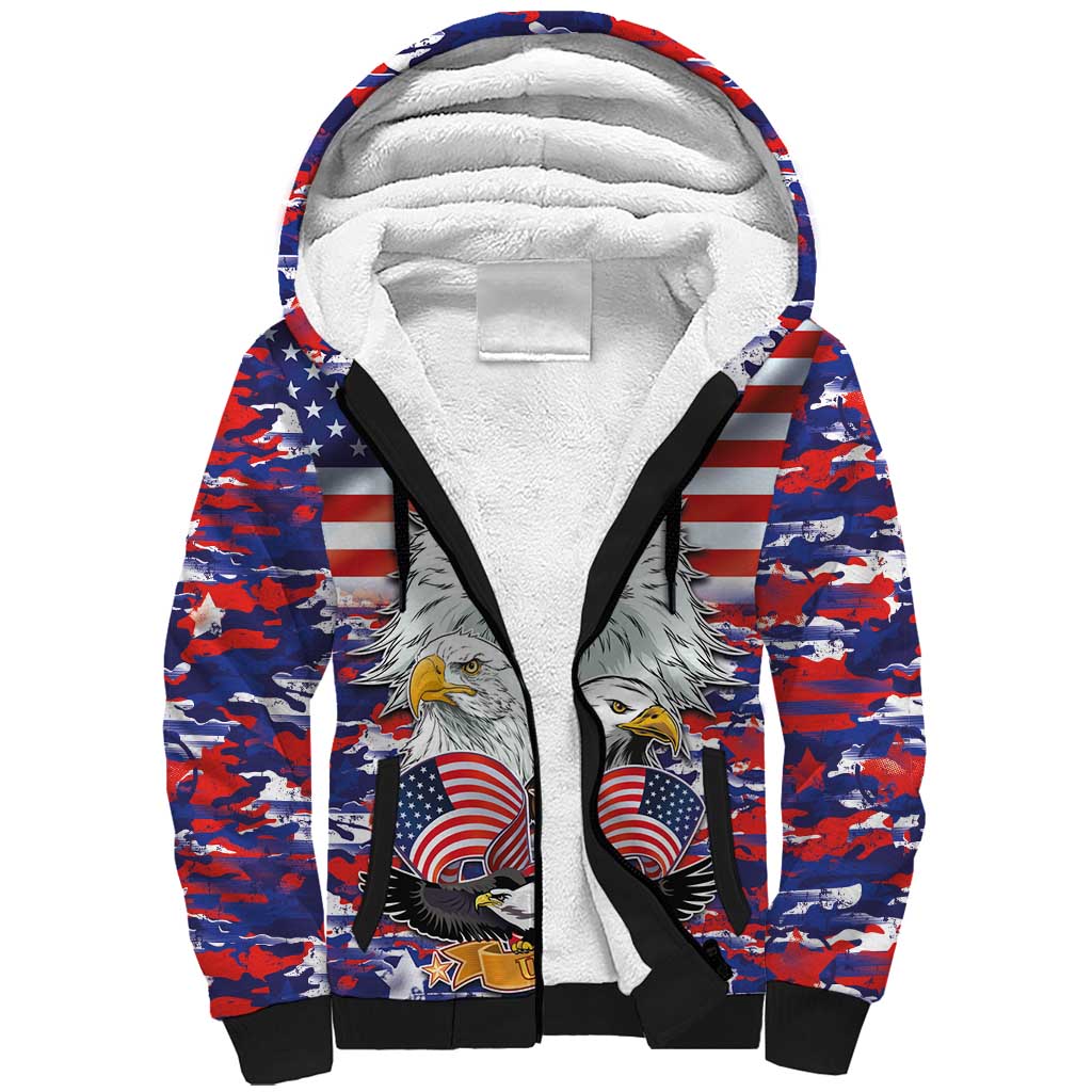 American Eagles Sherpa Hoodie United States Flag Camouflage Style