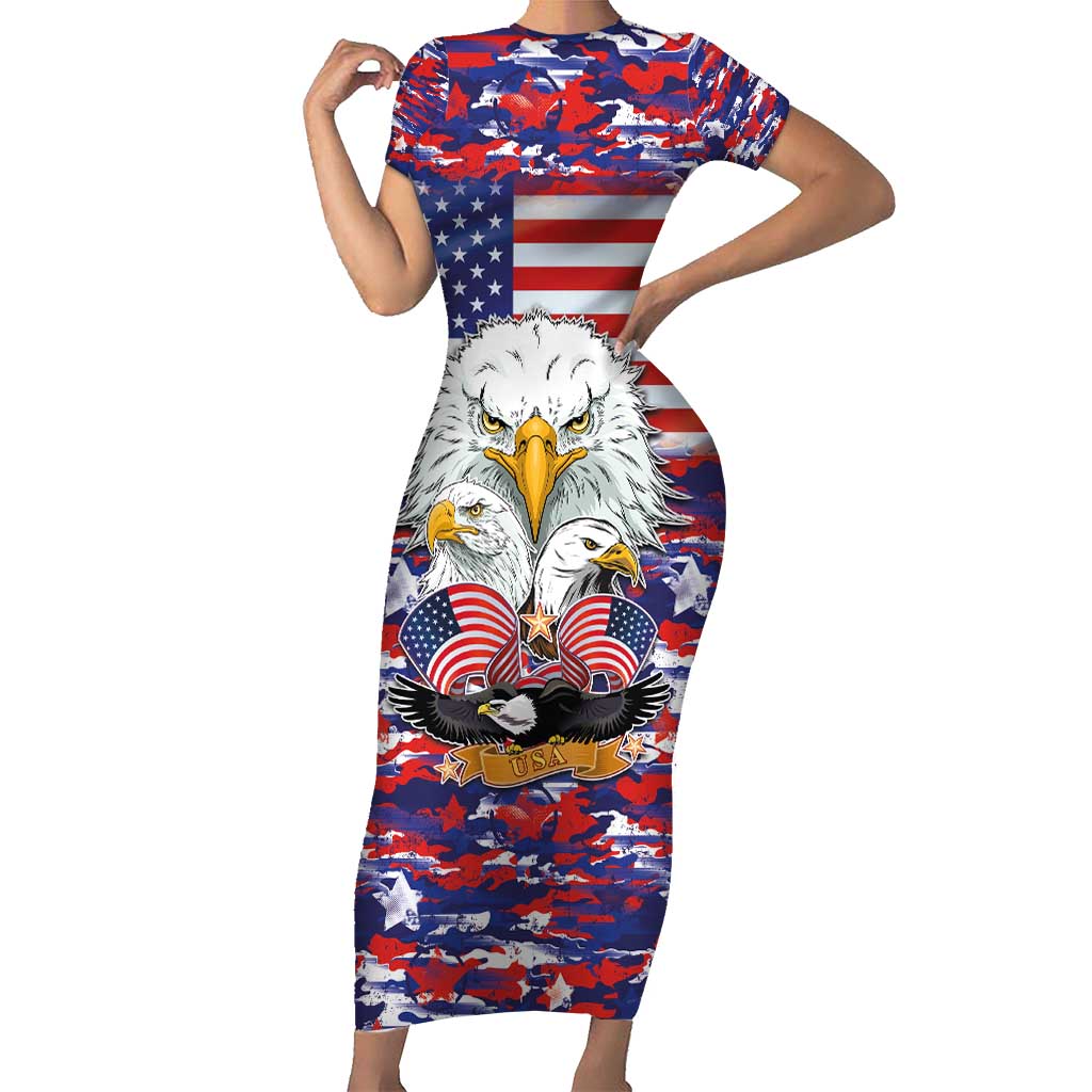 American Eagles Short Sleeve Bodycon Dress United States Flag Camouflage Style