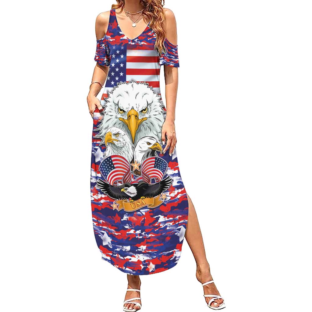 American Eagles Summer Maxi Dress United States Flag Camouflage Style