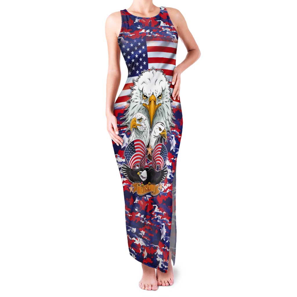 American Eagles Tank Maxi Dress United States Flag Camouflage Style