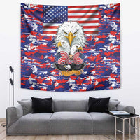 Eagle and US flag camouflage tapestry with red, blue, and white bird design center