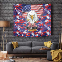 US flag eagle camouflage tapestry wall hanging in red and blue with white stars