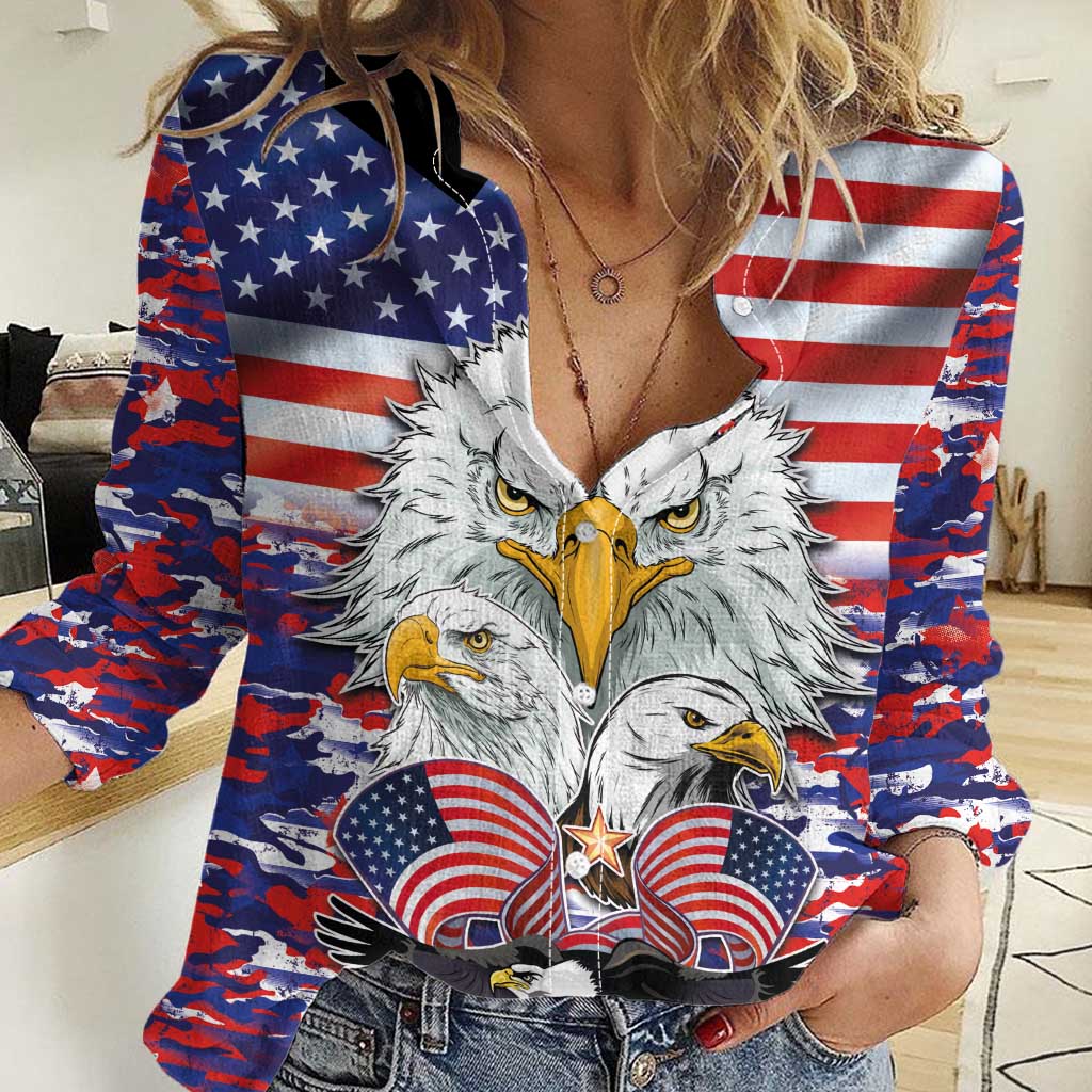 American Eagles Women Casual Shirt United States Flag Camouflage Style