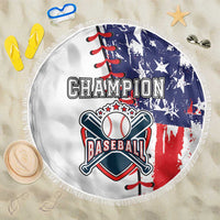 American baseball beach blanket, round 150cm, white with Champion Baseball graphic and fringe