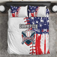 Baseball-themed bedding set showing duvet and two pillowcases with Champion graphic