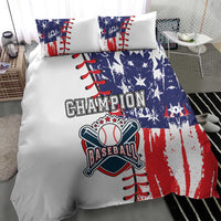 Baseball-themed duvet and two pillowcases with Champion logo over blue red stripe print