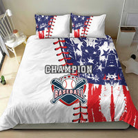 Baseball-themed bedding set with blue red white star and stripe duvet and two pillowcases