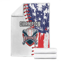 White baseball blanket with folded stacks, blue star panel and red stripe side