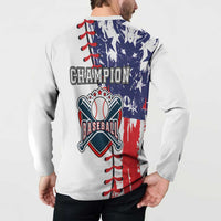 White long-sleeve button henley sweatshirt with back Champion Baseball star and stripe graphic