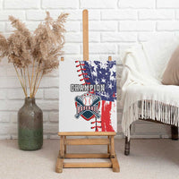 Baseball canvas wall art on wooden easel with Champion typography and baseball emblem