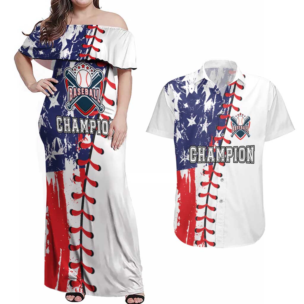 American Baseball Couples Matching Off Shoulder Maxi Dress and Hawaiian Shirt Go Champion 2024 - Wonder Print Shop