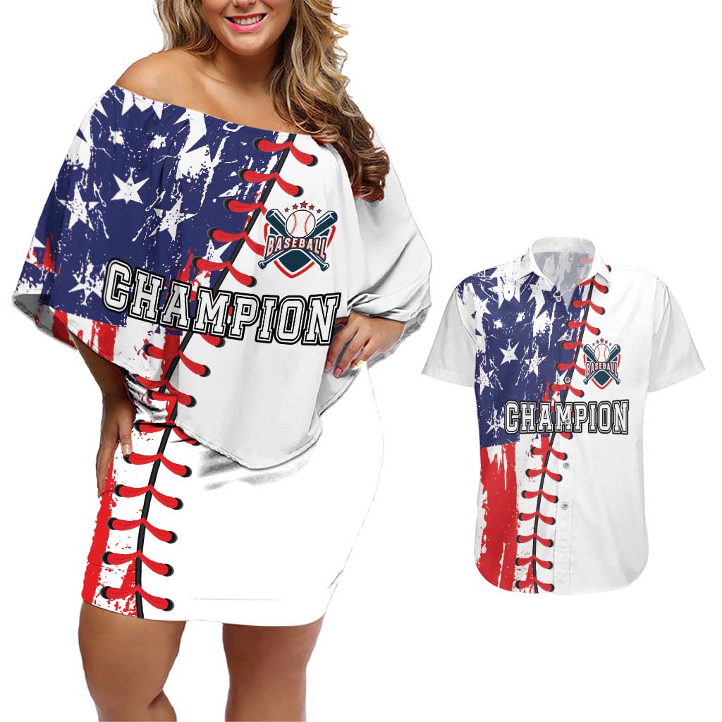 American Baseball Couples Matching Off Shoulder Short Dress and Hawaiian Shirt Go Champion 2024 - Wonder Print Shop