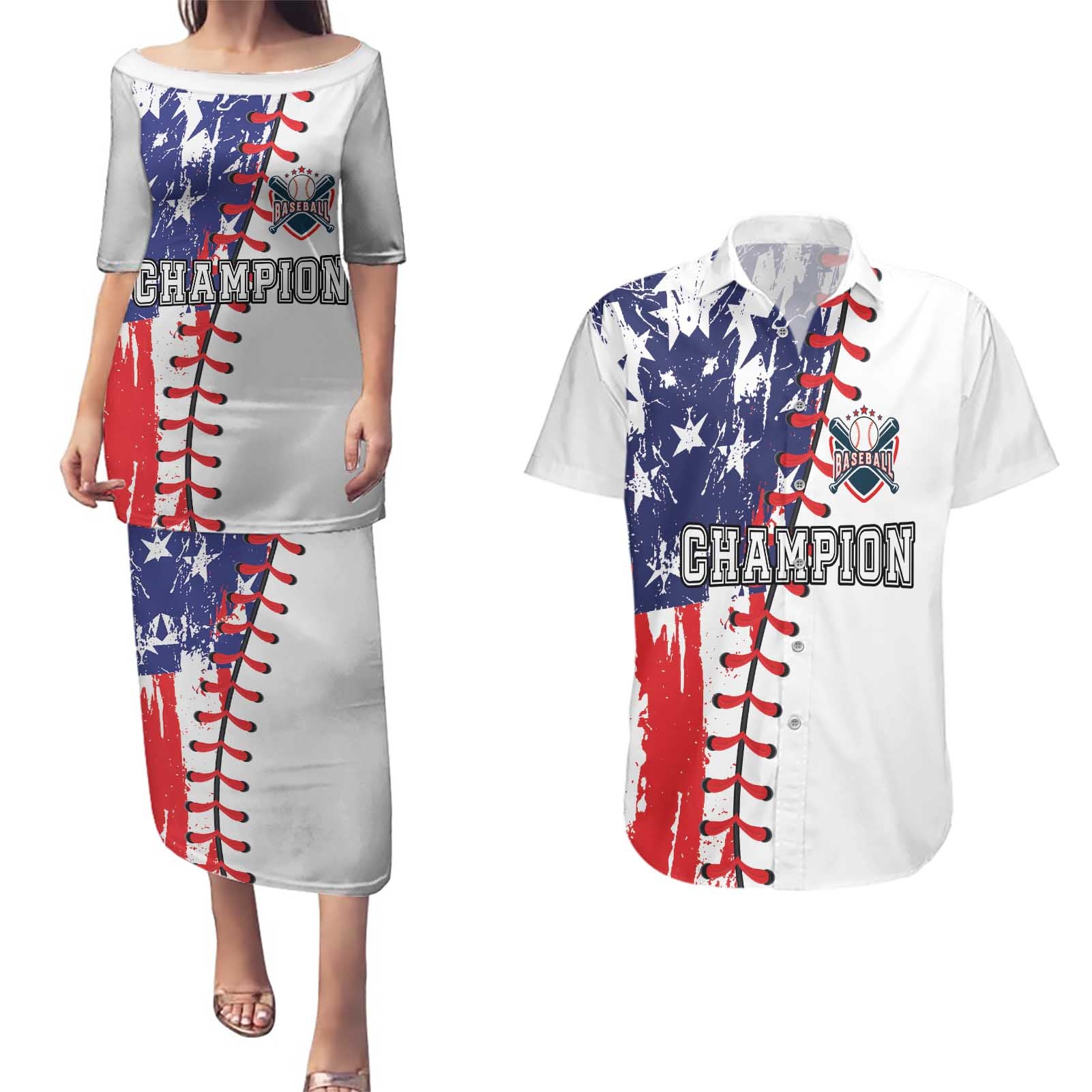 American Baseball Couples Matching Puletasi and Hawaiian Shirt Go Champion 2024 - Wonder Print Shop