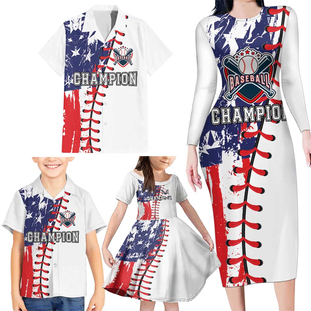 American Baseball Family Matching Long Sleeve Bodycon Dress and Hawaiian Shirt Go Champion 2024 - Wonder Print Shop