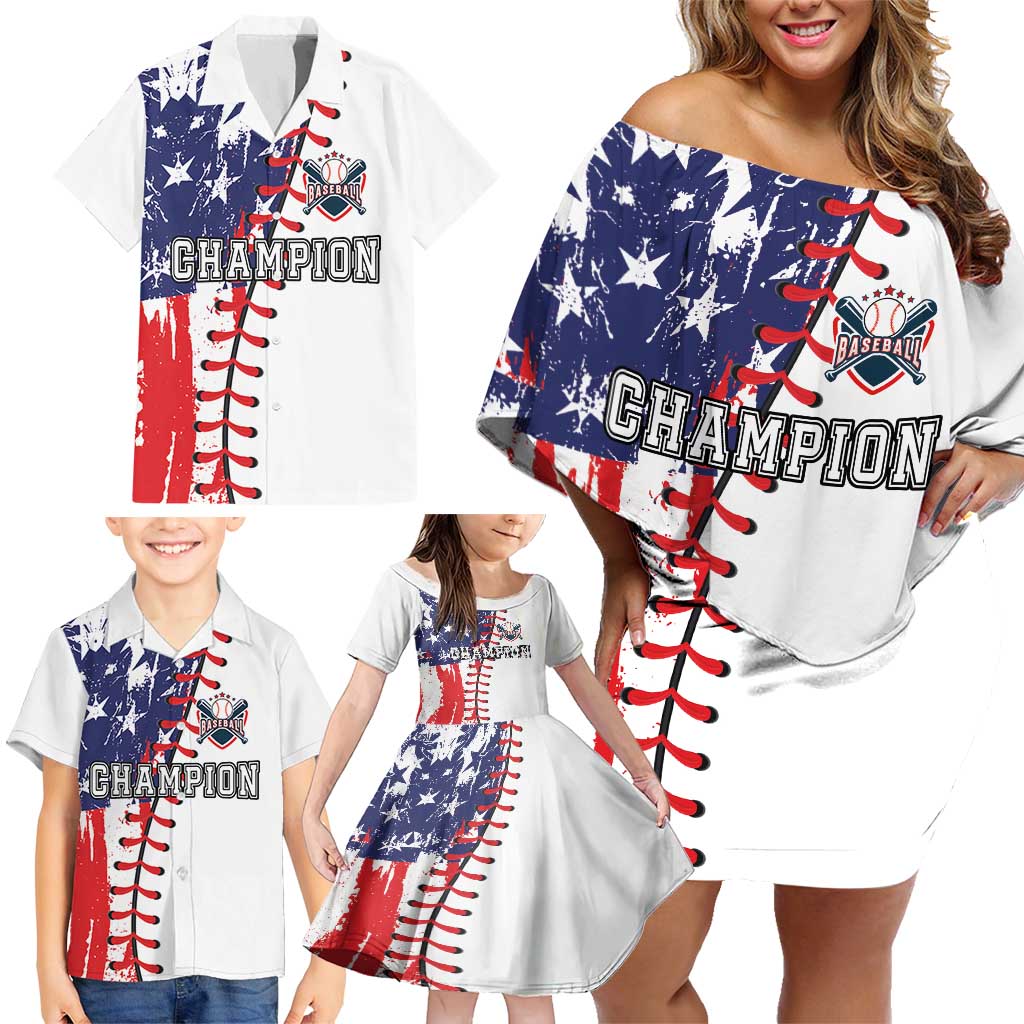 American Baseball Family Matching Off Shoulder Short Dress and Hawaiian Shirt Go Champion 2024 - Wonder Print Shop