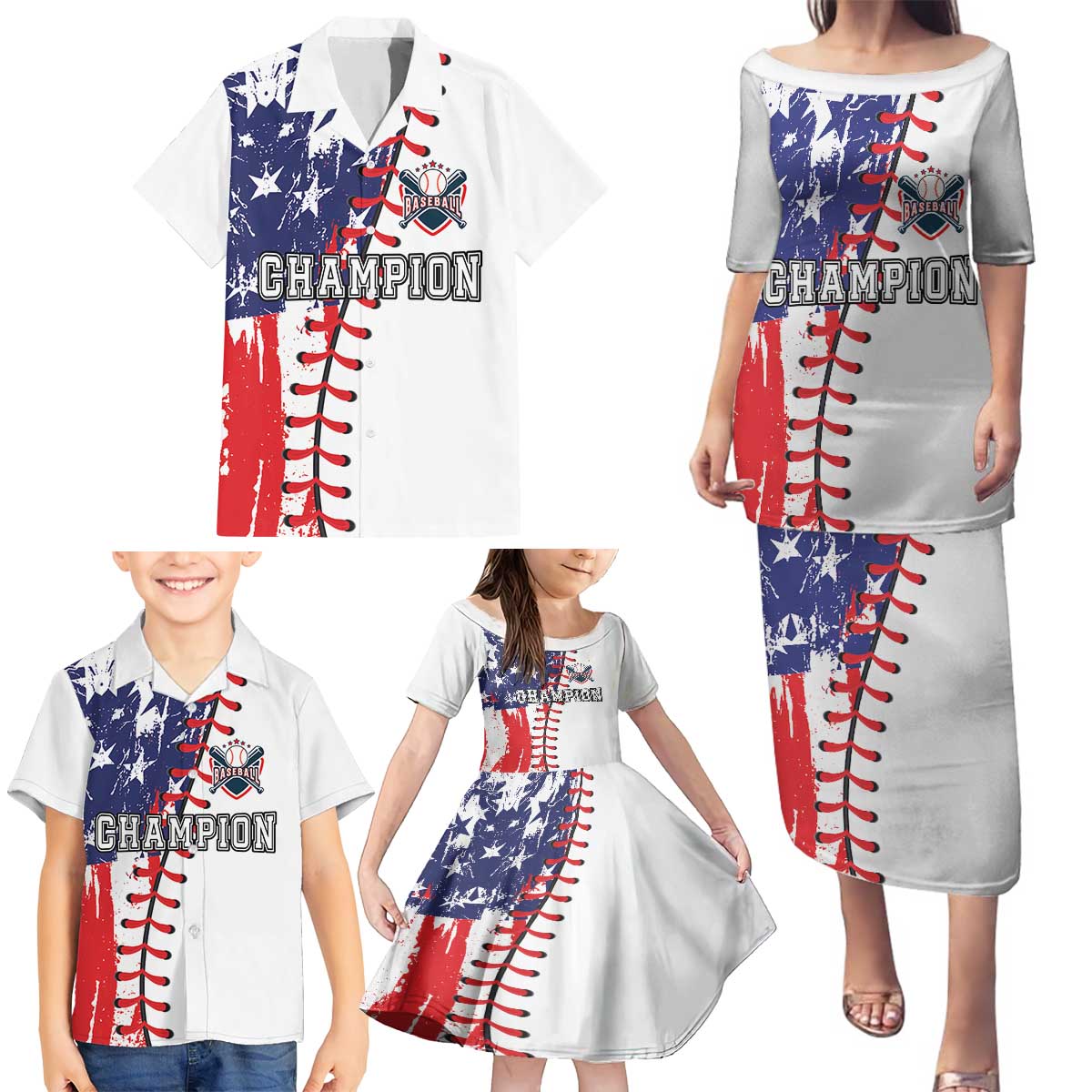 American Baseball Family Matching Puletasi and Hawaiian Shirt Go Champion 2024 - Wonder Print Shop