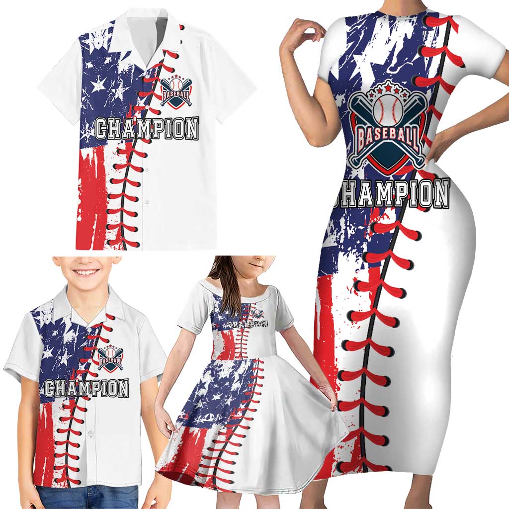 American Baseball Family Matching Short Sleeve Bodycon Dress and Hawaiian Shirt Go Champion 2024 - Wonder Print Shop