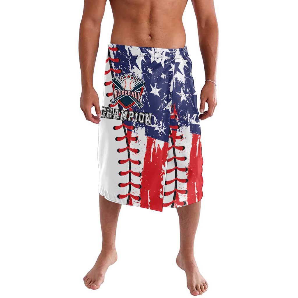Baseball champion shorts with elastic waistband, blue/red/white print