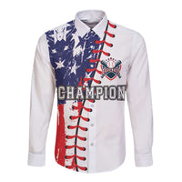 White long sleeve button baseball shirt, front "Champion Baseball" graphic