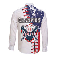 White long sleeve button baseball shirt, back "Champion Baseball" graphic