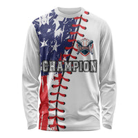 White long-sleeve baseball shirt with Champion and Baseball graphic